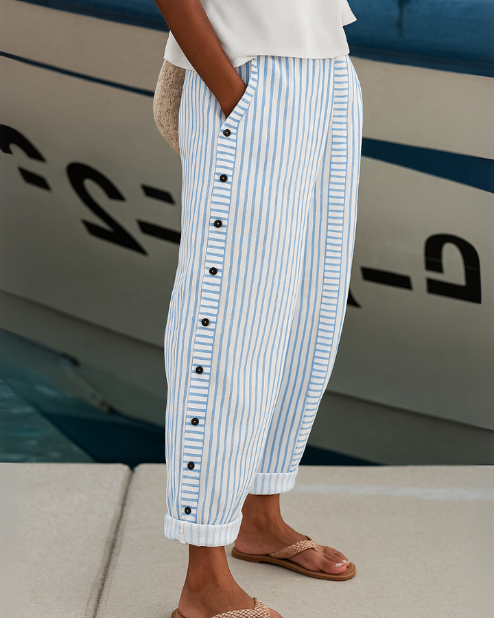 Breezy | Striped Button Trousers