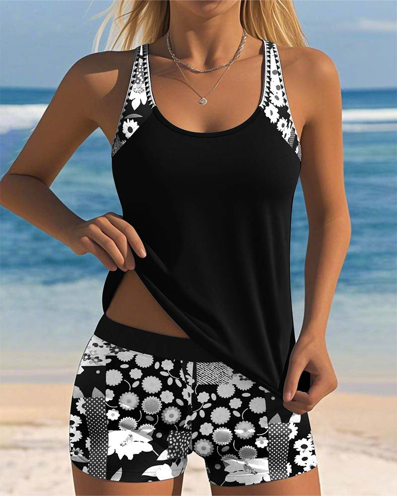Colette | Swimsuit Tank Top with Printed Boxer Set