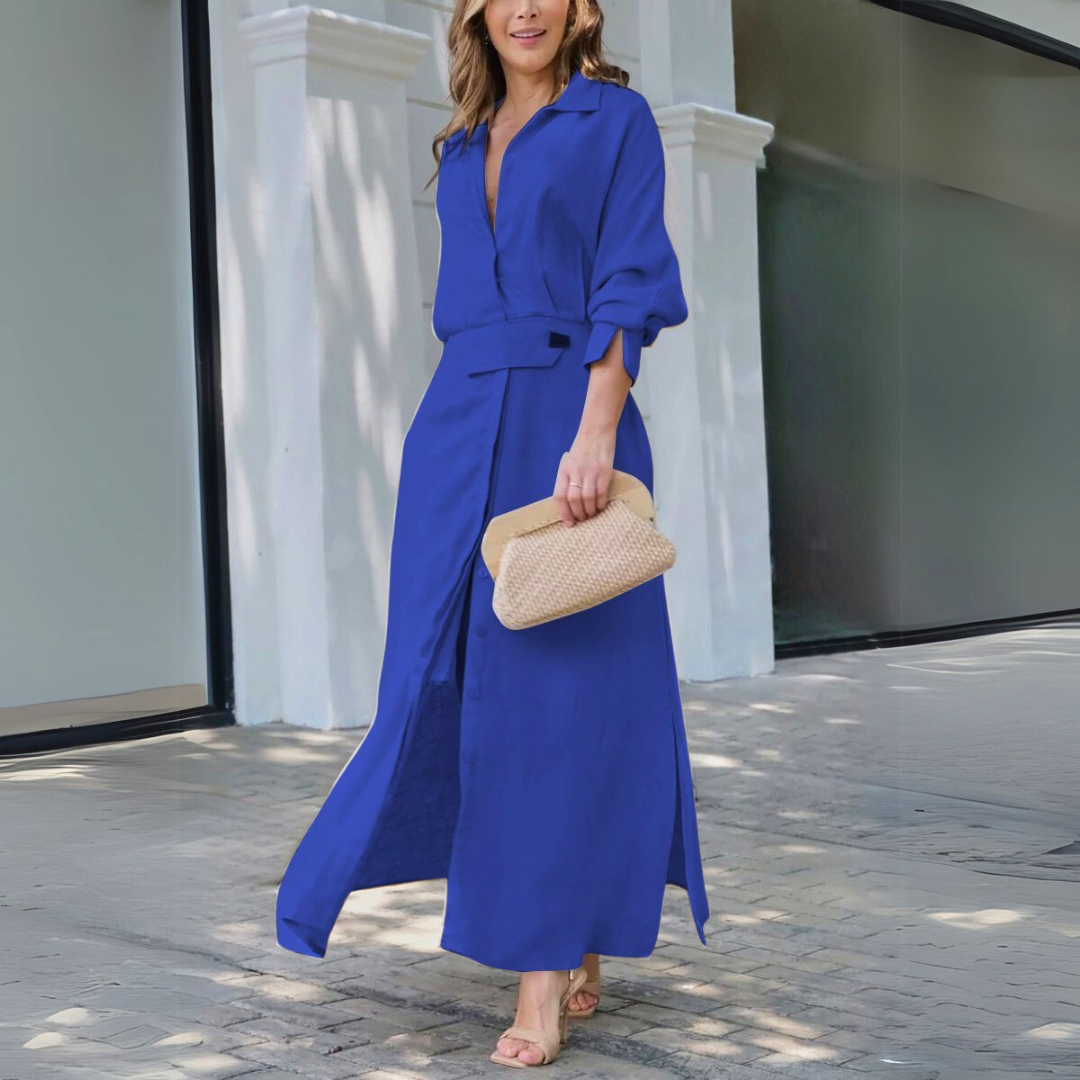 Yara | Elegant Linen V-Neck Maxi Dress