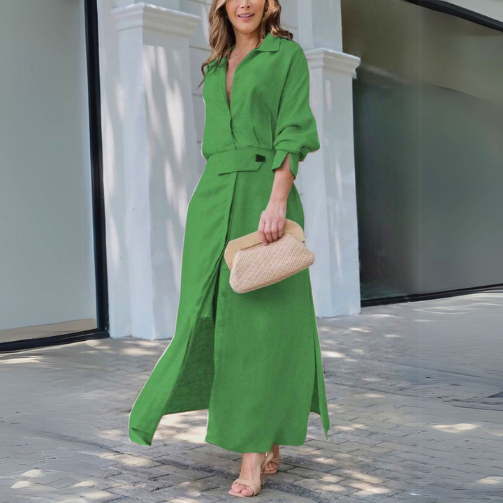 Yara | Elegant Linen V-Neck Maxi Dress