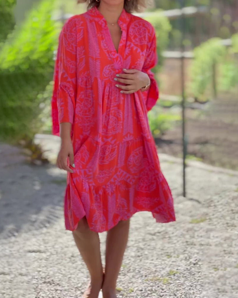 Skylar | V-Neck 3/4 Sleeves Ruffle Dress