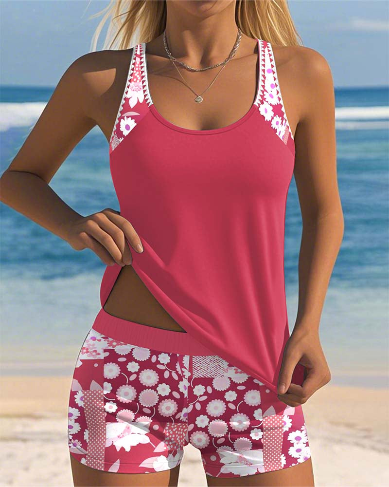 Colette | Swimsuit Tank Top with Printed Boxer Set