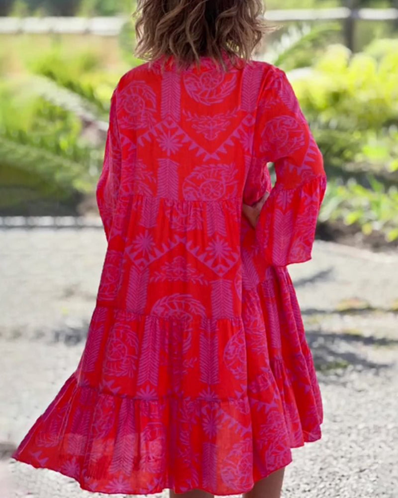 Skylar | V-Neck 3/4 Sleeves Ruffle Dress