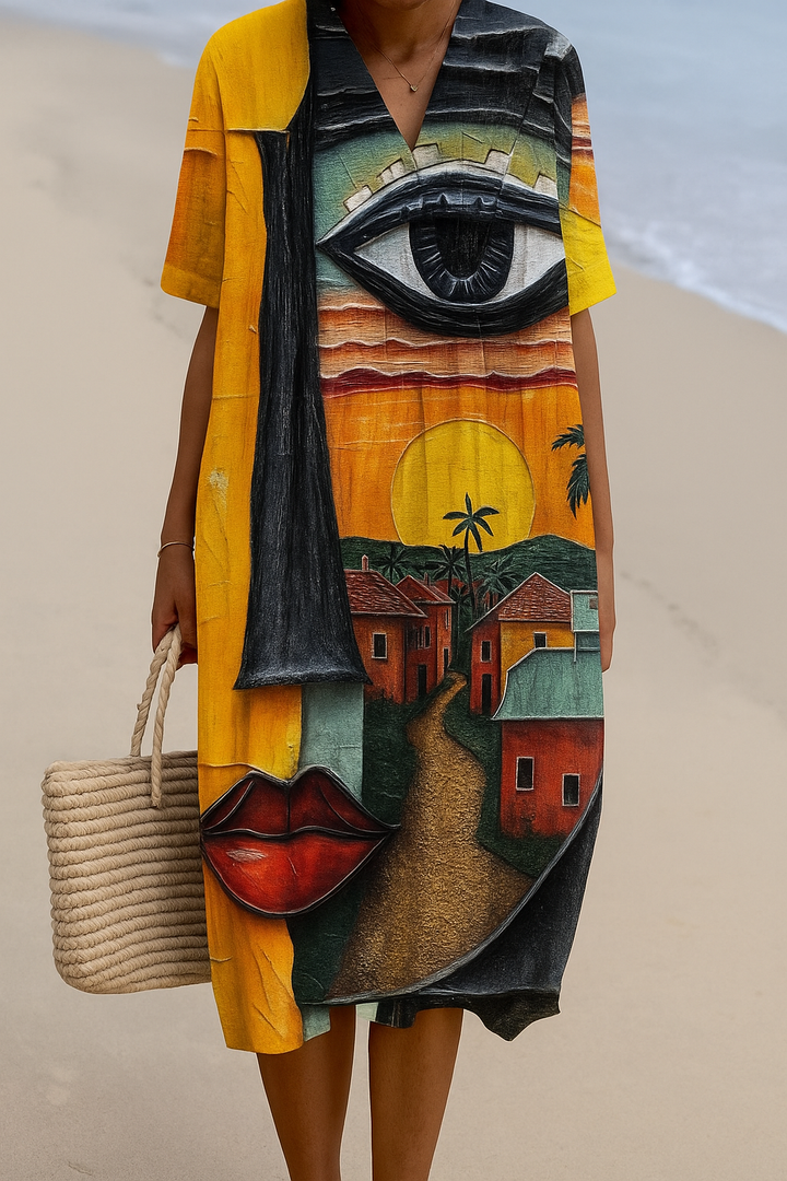 Ruby | Handpainted Midi Dress