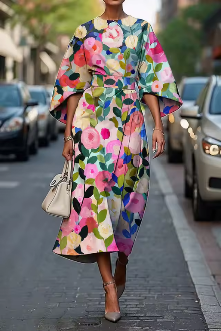 Harlow | Elegant Floral Dress with Tummy Coverage