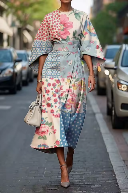 Harlow | Elegant Floral Dress with Tummy Coverage