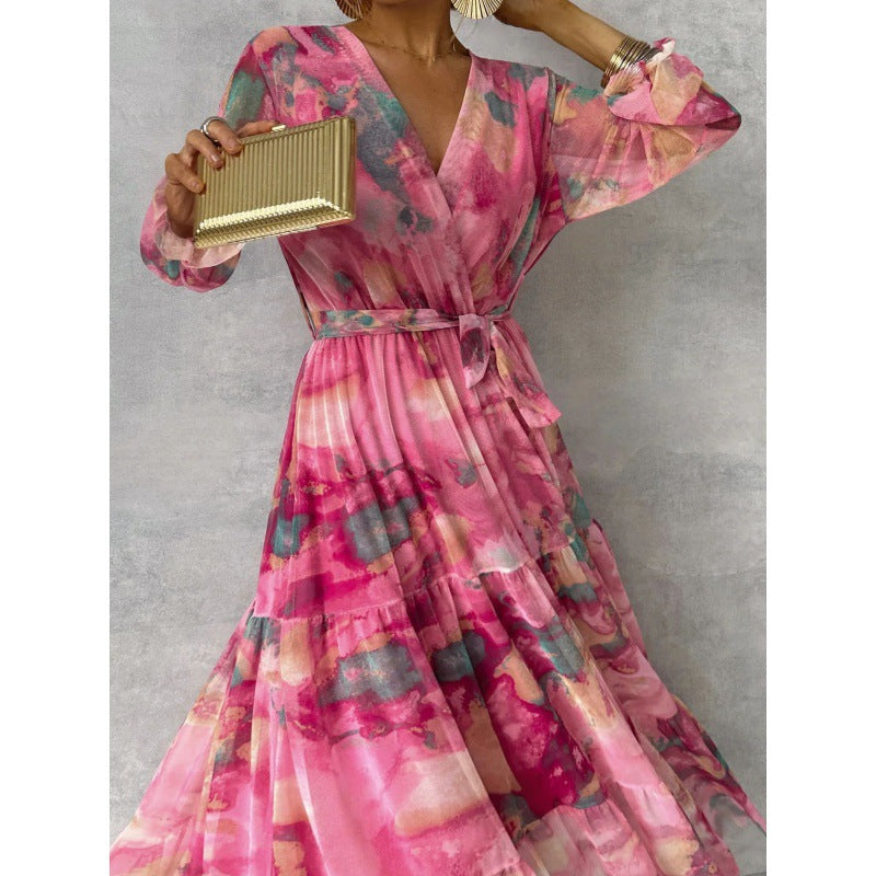 Trinity | Pleated V-Neck Boho Maxi Dress