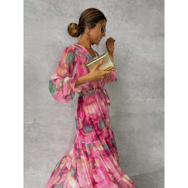 Trinity | Pleated V-Neck Boho Maxi Dress