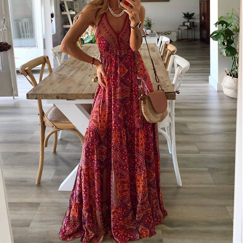 Wren | Boho Spaghetti Strap V-Neck Maxi Dress