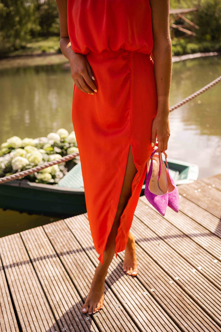 Stella | Halter Slit Midi Dress