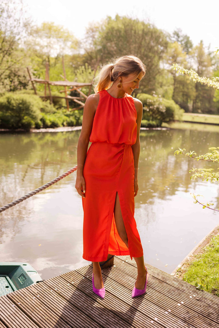 Stella | Halter Slit Midi Dress