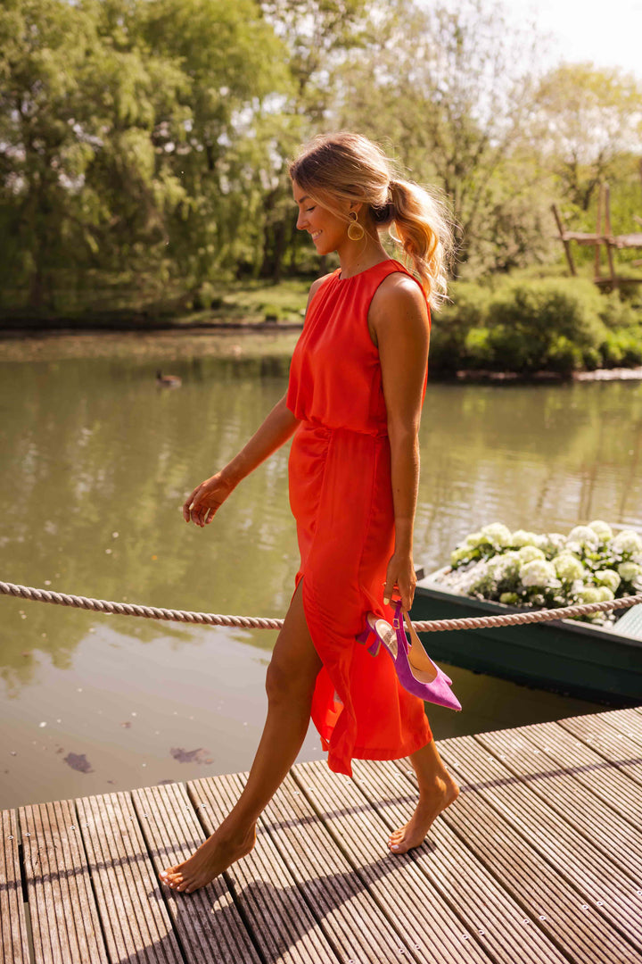 Stella | Halter Slit Midi Dress
