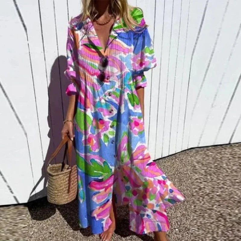 Cassidy | Boho Puff Sleeve Maxi Dress