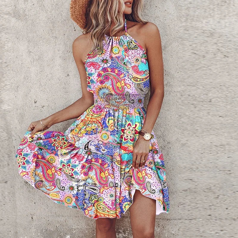 Marlowe | Colorful Bohemian V-Neck Midi Dress