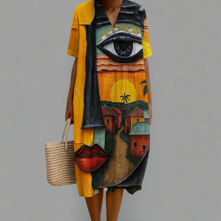 Ruby | Handpainted Midi Dress