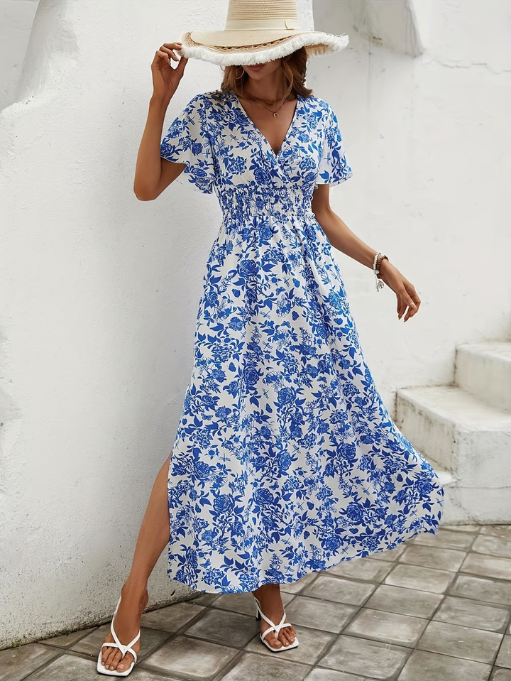 Bea | Bohemian V-Neck Blue Beach Dress