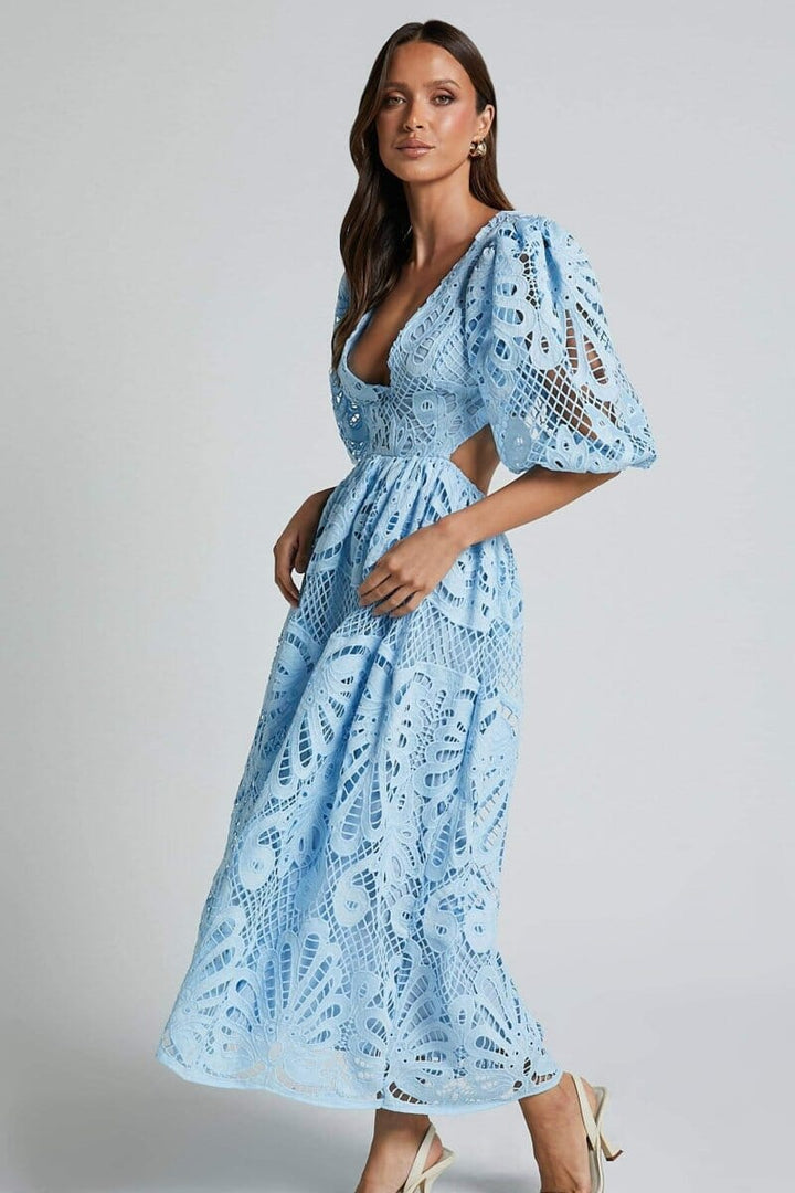 Sandra | Embroidered Lace Midi Dress