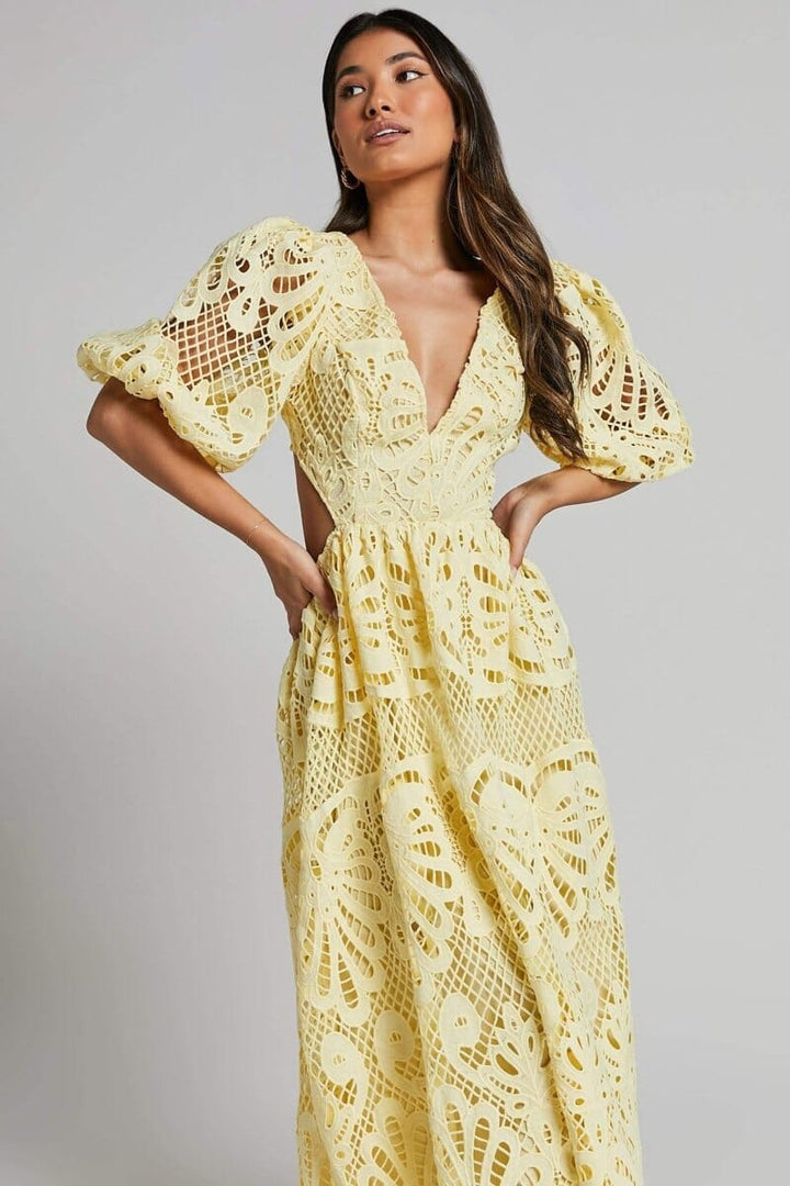 Sandra | Embroidered Lace Midi Dress