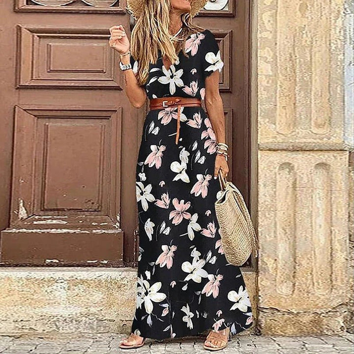Tiana | Boho Floral Maxi Dress with Belt